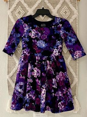 Girls Size 10 Pippa & Julie Purple Floral Fit-and-Flare Dress